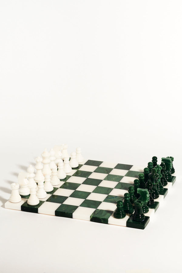 Forest Green/White Large Italian Alabaster Chess Set