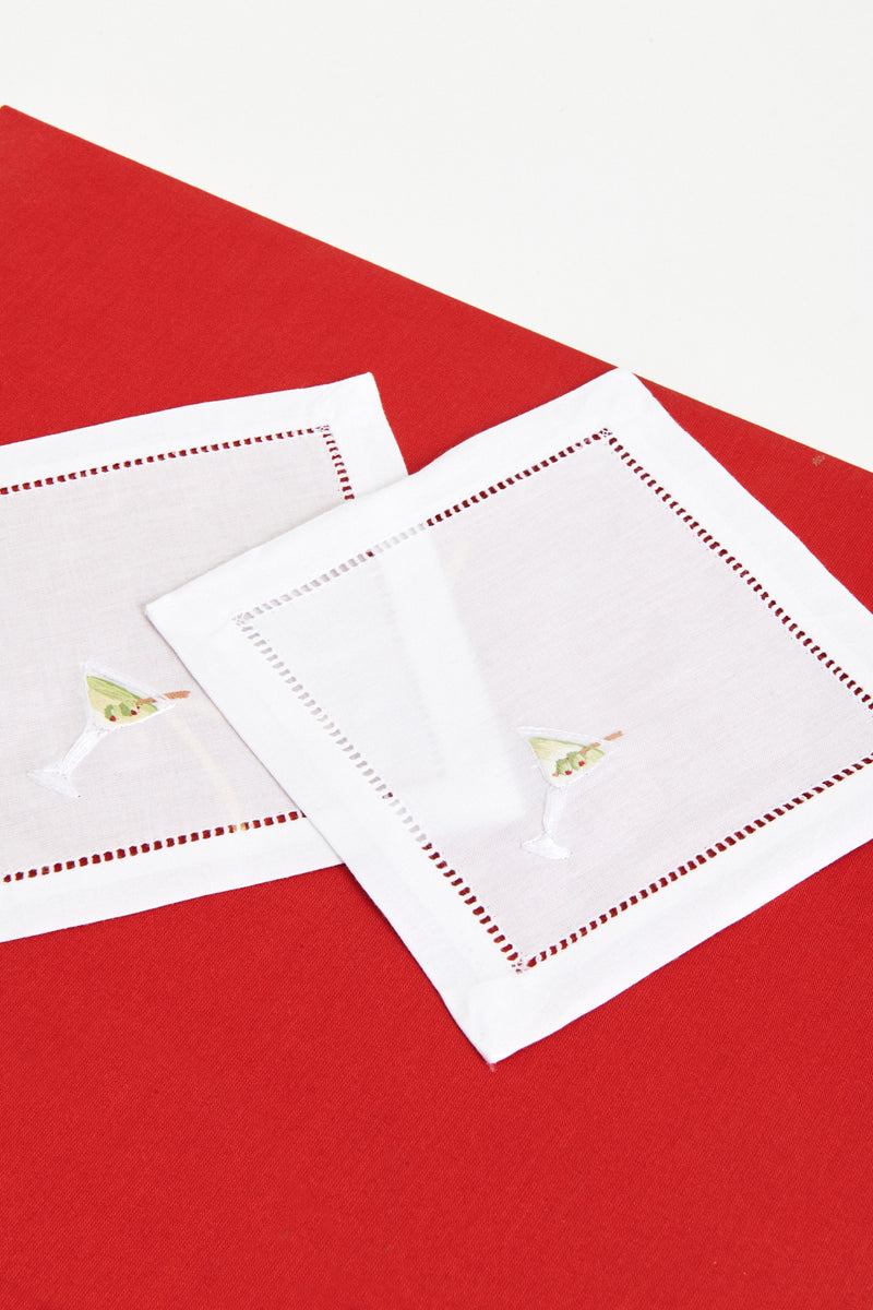 Embroidered Martini Cocktail Napkins