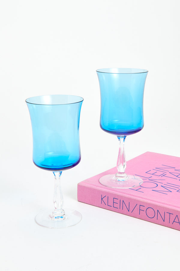 Deep Blue Facet Stem Water Glass