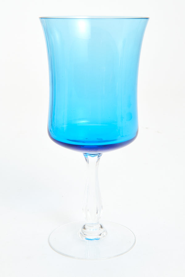 Deep Blue Facet Stem Water Glass