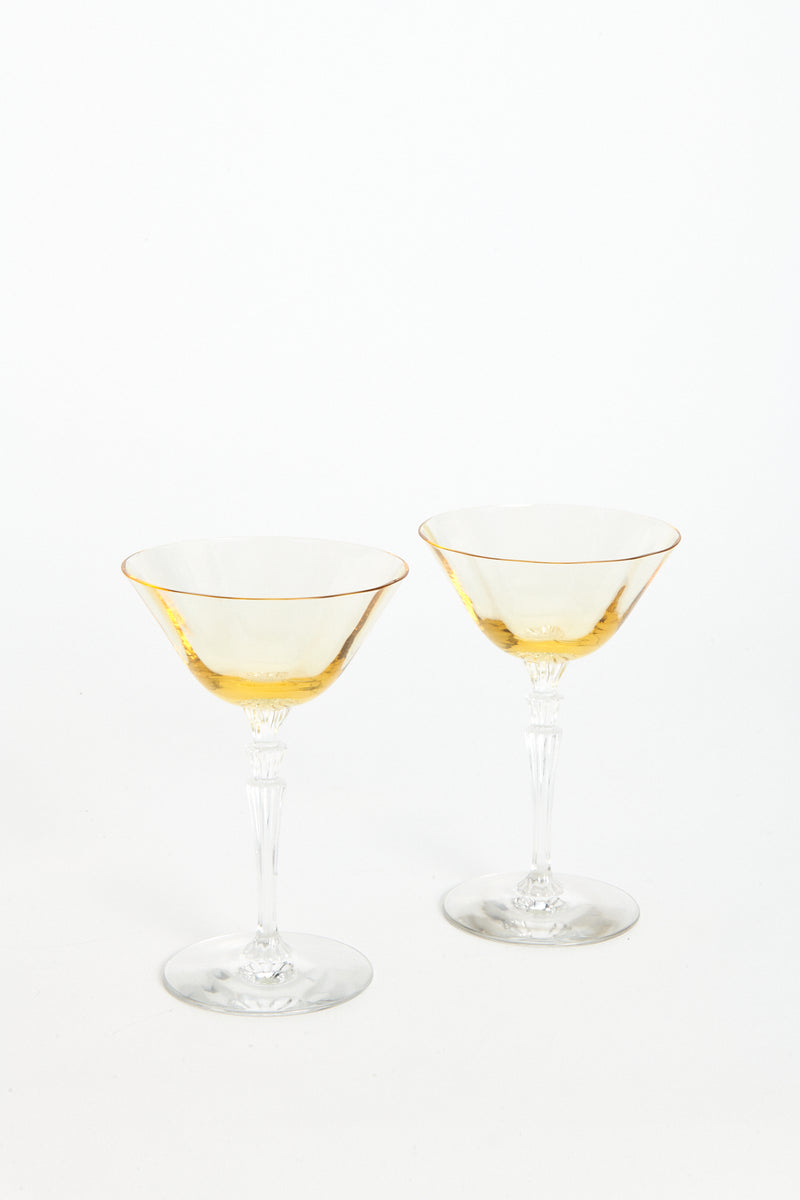 1930s Yellow Waterfall Stem Cocktail Glass