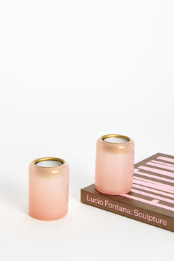 Murano Pink Glass Votive Candle Holder Set of Two