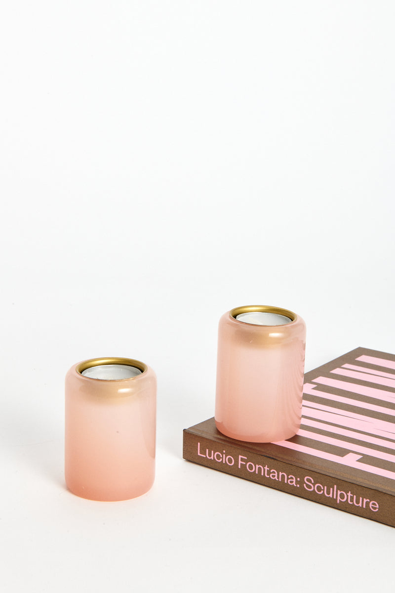 Murano Pink Glass Votive Candle Holder Set of Two