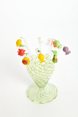 Handblown Glass Fruits and Flowers Cocktail Pick Set