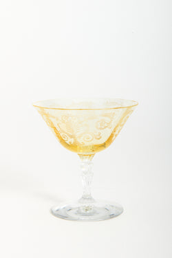 1930s Etched Topaz Low Cocktail Glass