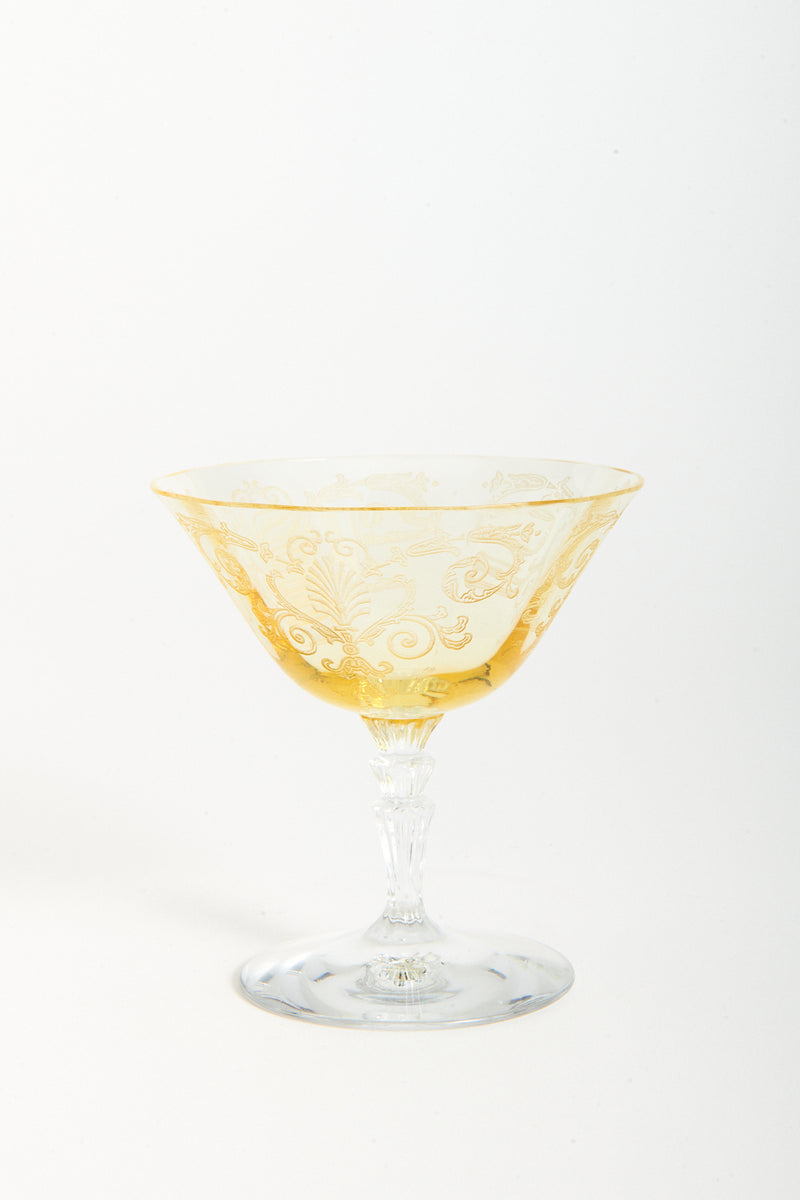 1930s Etched Topaz Low Cocktail Glass