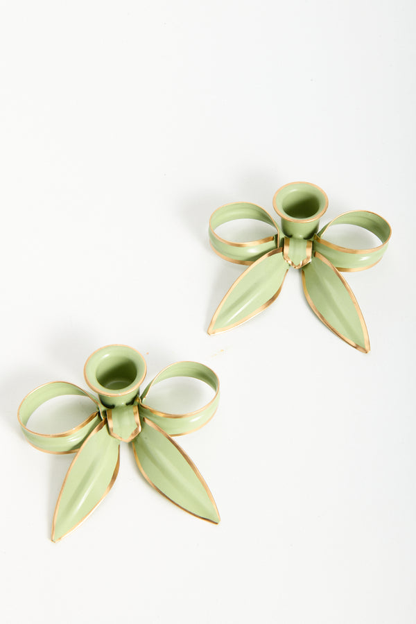 Sage Bow Candle Holder Set of Two