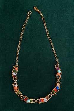 24K Gold Plate Multi Stone Collar Necklace