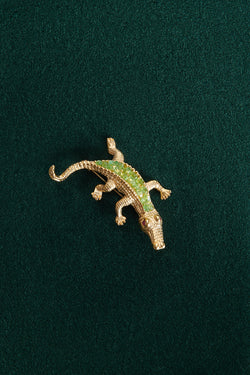 Peridot & Garnet 24K Gold Plate Alligator Brooch