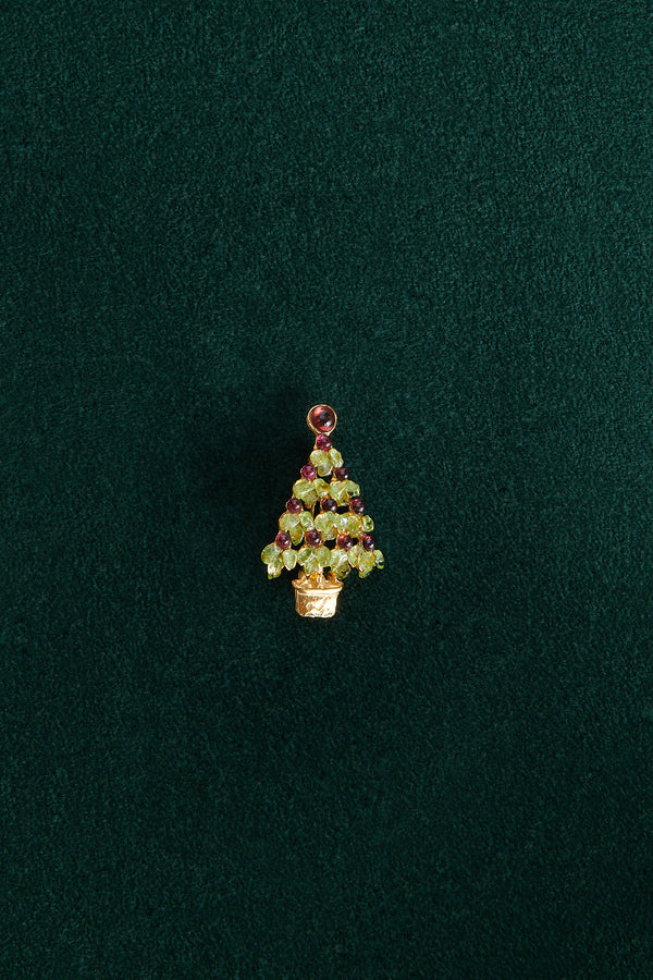 Peridot & Garnet 24K Gold Plate Christmas Tree Brooch