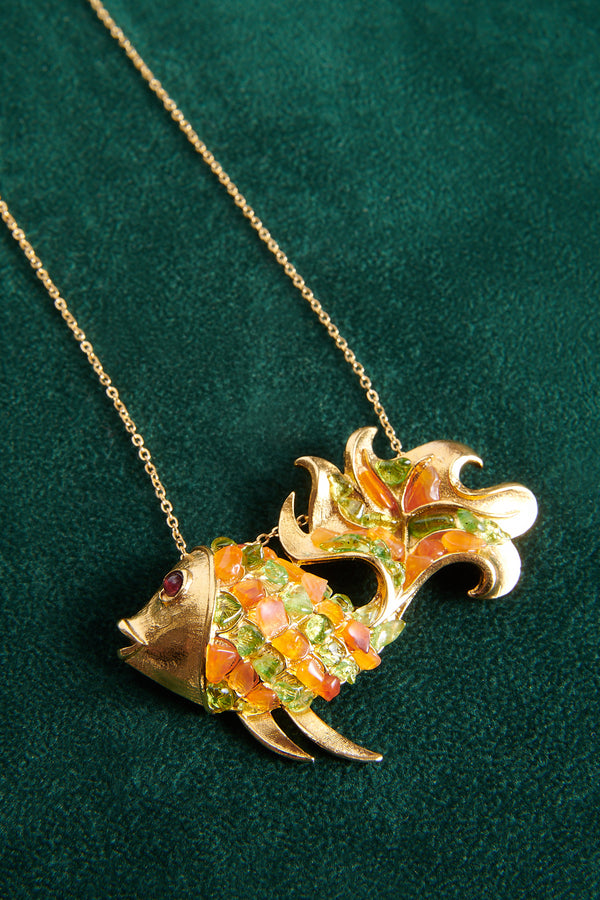 Carnelian & Peridot Fish Necklace