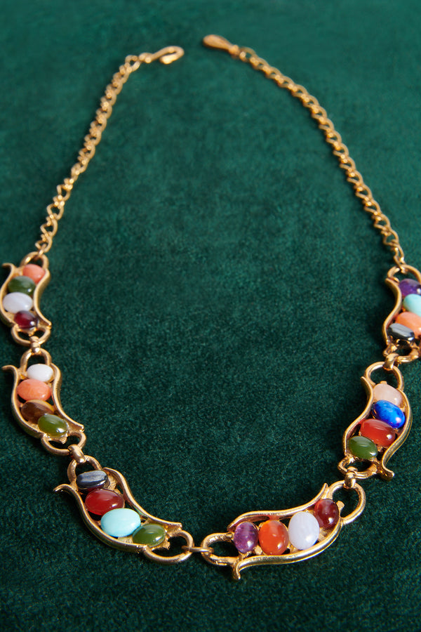 24K Gold Plate Multi Stone Collar Necklace