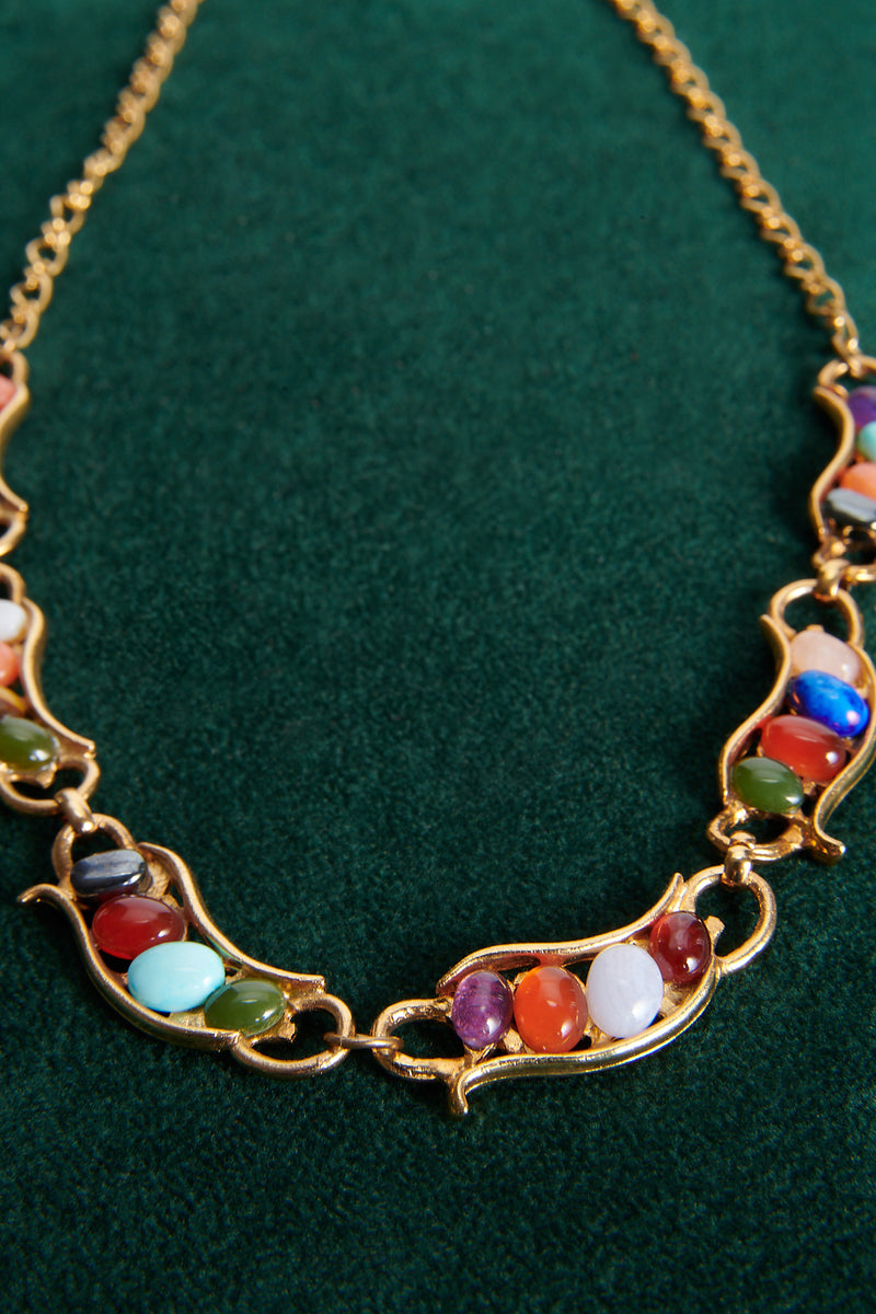 24K Gold Plate Multi Stone Collar Necklace