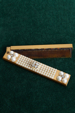 1950s Bejeweled Rhinestone & Pearl Compact Comb