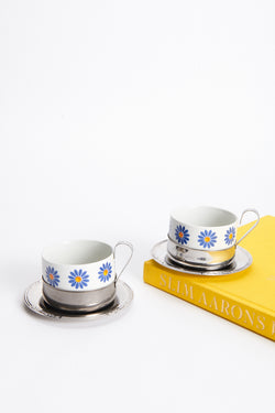 Italian Blue Flower Cappuccino Set of Two