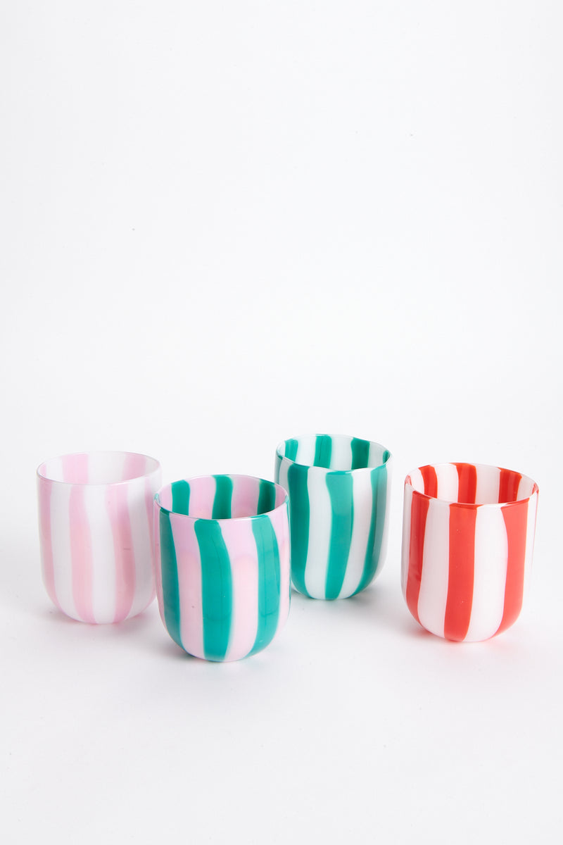 Green Candy Striped Murano Glass Tumbler