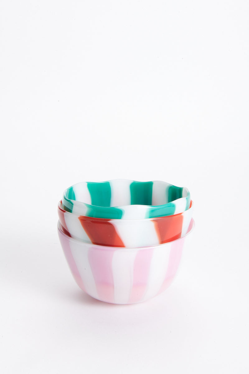 Pink Candy Striped Murano Glass Bowl