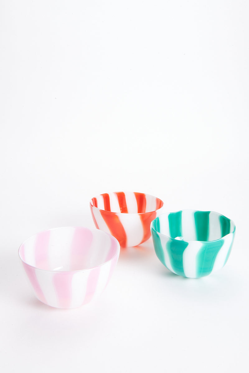 Pink Candy Striped Murano Glass Bowl