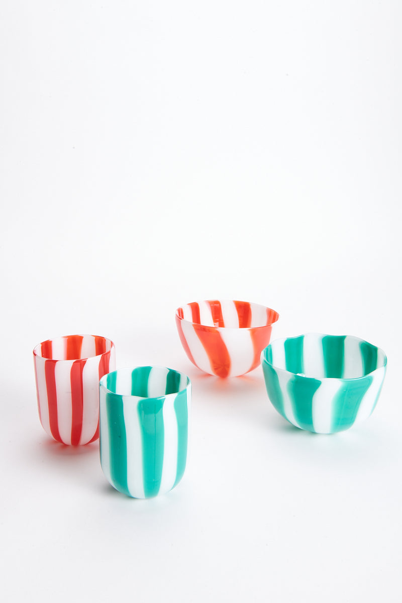 Green Candy Striped Murano Glass Tumbler