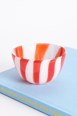 Red & White Murano Glass Candy Striped Bowl