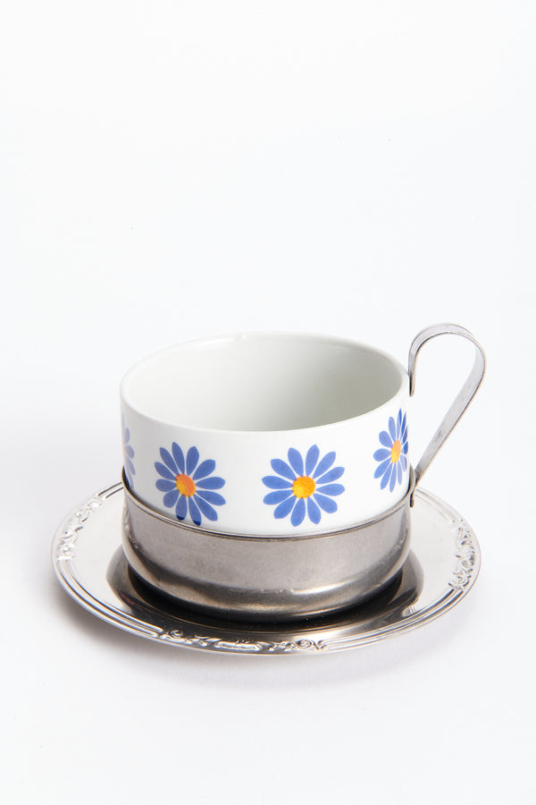 Italian Blue Flower Cappuccino Set of Two