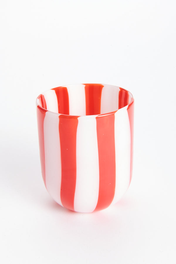 Red & White Murano Glass Striped Tumbler