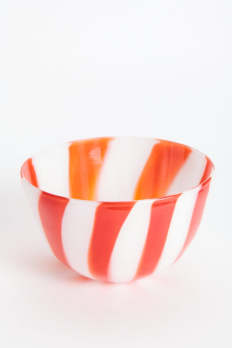 Red & White Murano Glass Candy Striped Bowl