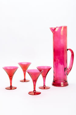 Opalescent Hot Pink/Cranberry Martini Cocktail Pitcher Set