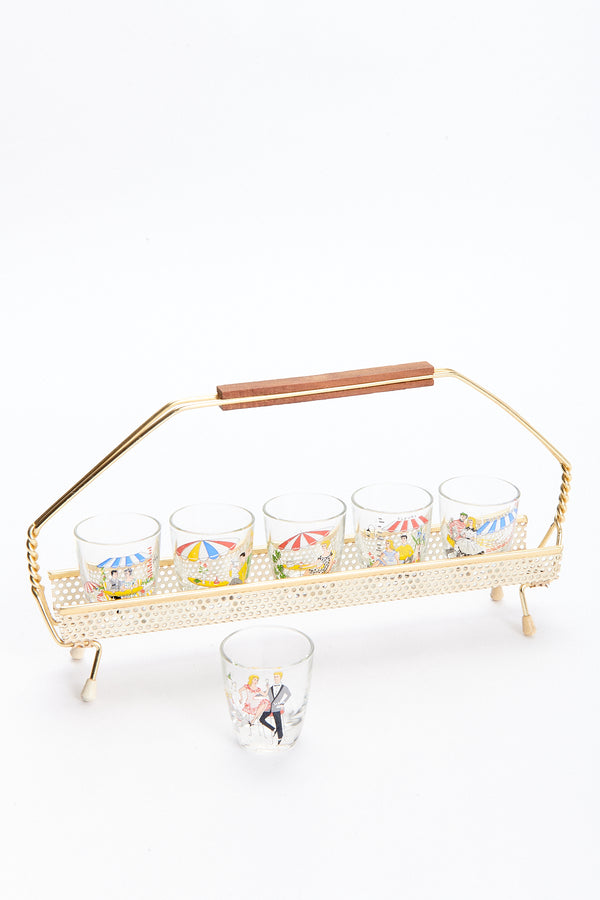 1950s Cafe/Bar Scene Shot Glass Set & Carrier