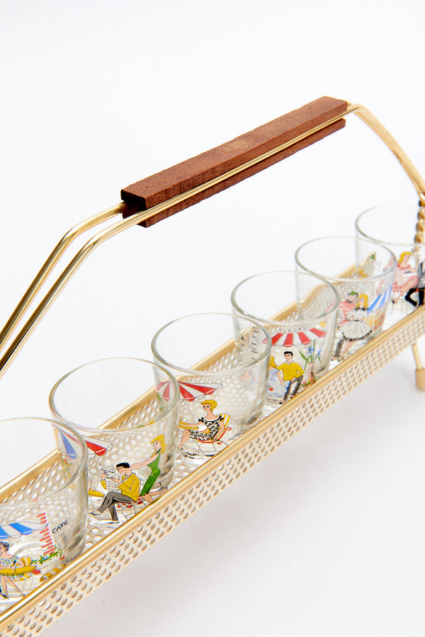 1950s Cafe/Bar Scene Shot Glass Set & Carrier