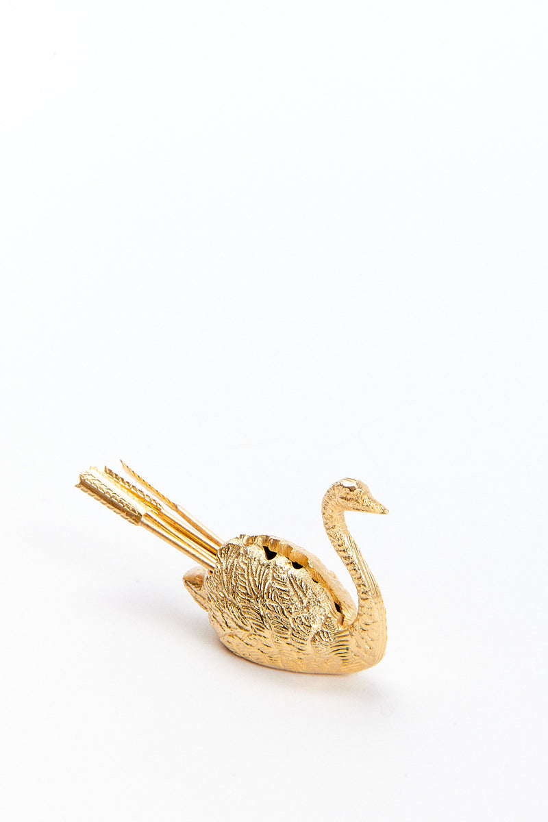 1960s Brass Swan Appetizer Pick Set