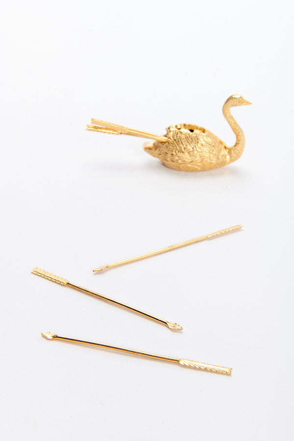 1960s Brass Swan Appetizer Pick Set