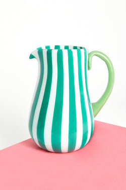 Green Candy Stripe Murano Glass Pitcher