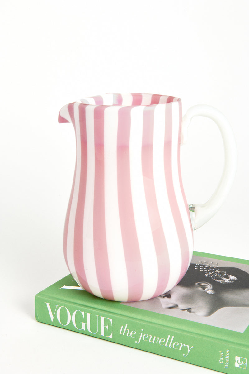 Pink Candy Stripe Murano Glass Pitcher