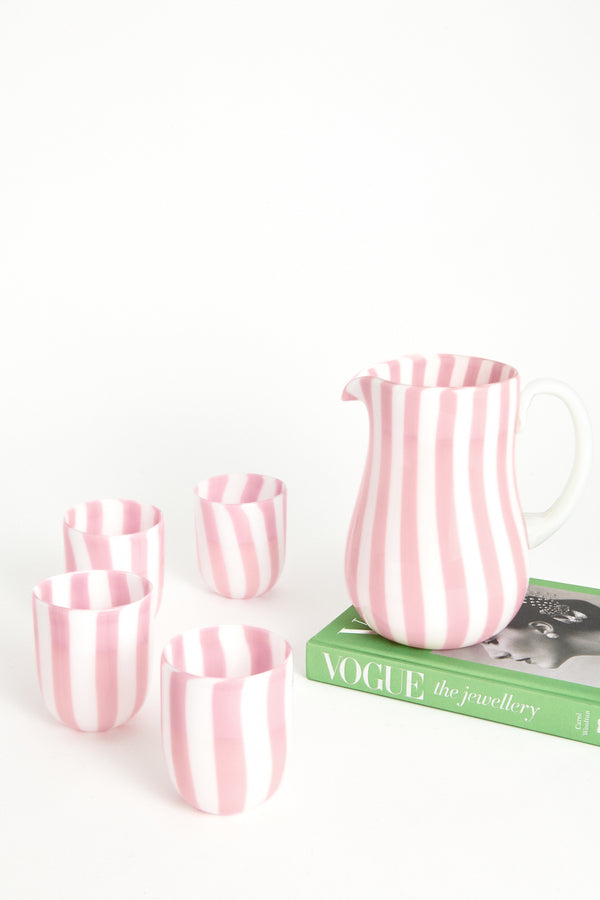 Pink Candy Stripe Murano Glass Pitcher