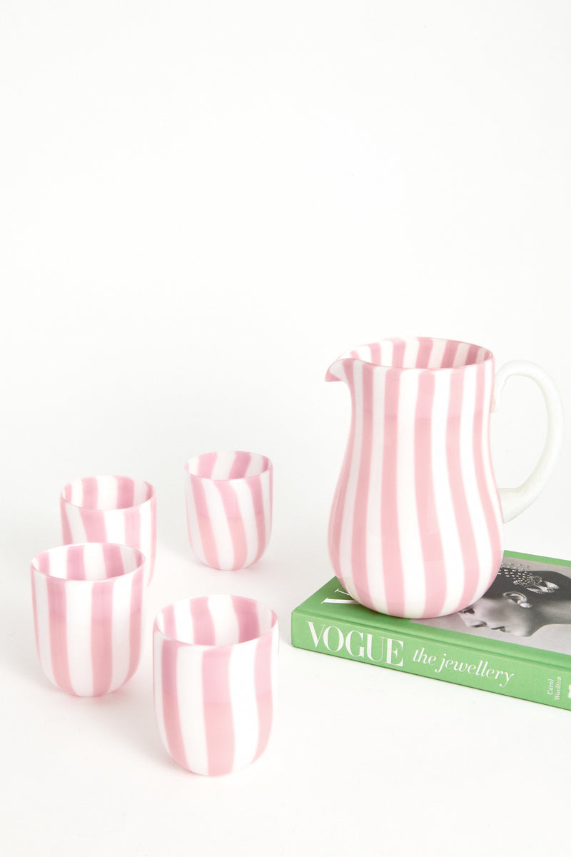 Pink Candy Stripe Murano Glass Pitcher