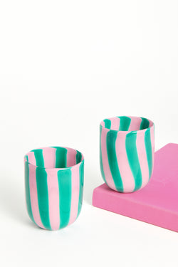 Pink & Green Candy Striped Murano Glass Tumbler