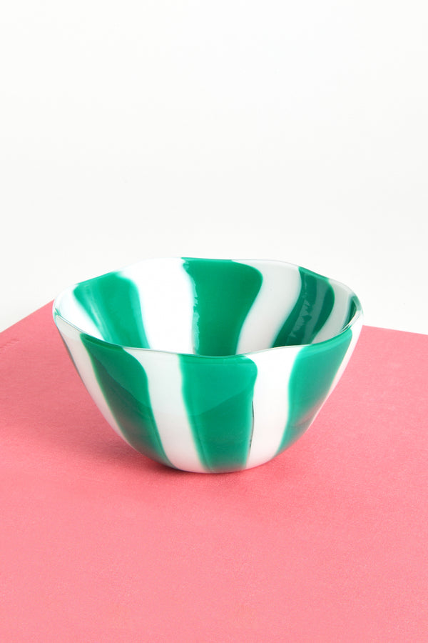 Green Candy Striped Murano Glass Bowl