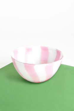 Pink Candy Striped Murano Glass Bowl