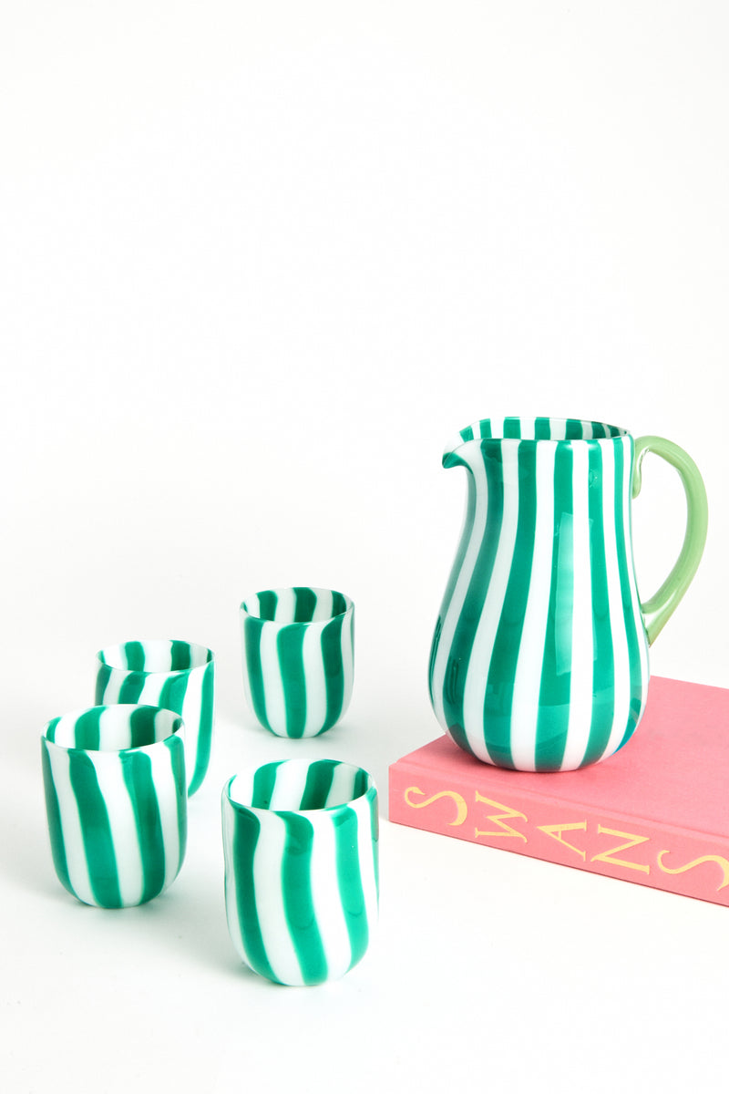 Green Candy Stripe Murano Glass Pitcher