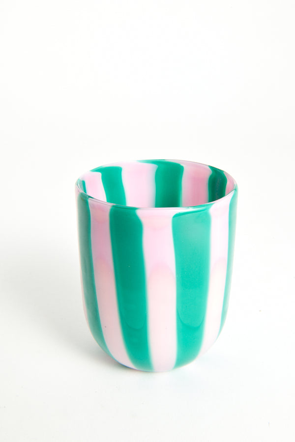 Pink & Green Candy Striped Murano Glass Tumbler