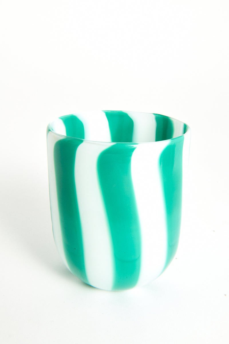 Green Candy Striped Murano Glass Tumbler