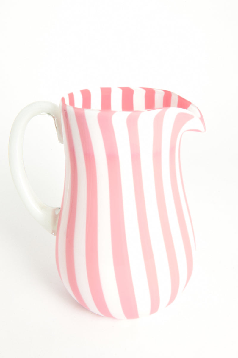 Pink Candy Stripe Murano Glass Pitcher