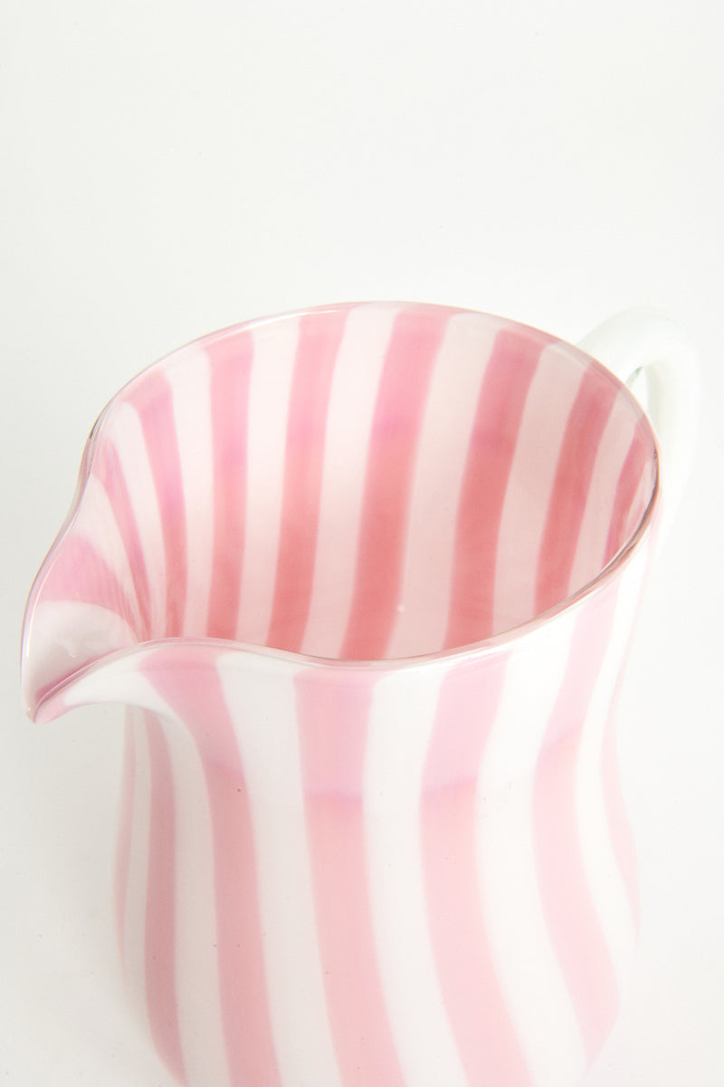 Pink Candy Stripe Murano Glass Pitcher