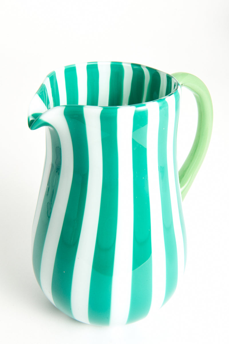 Green Candy Stripe Murano Glass Pitcher