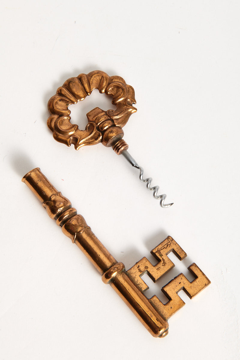 Brass Skeleton Key Corkscrew and Bottle Opener