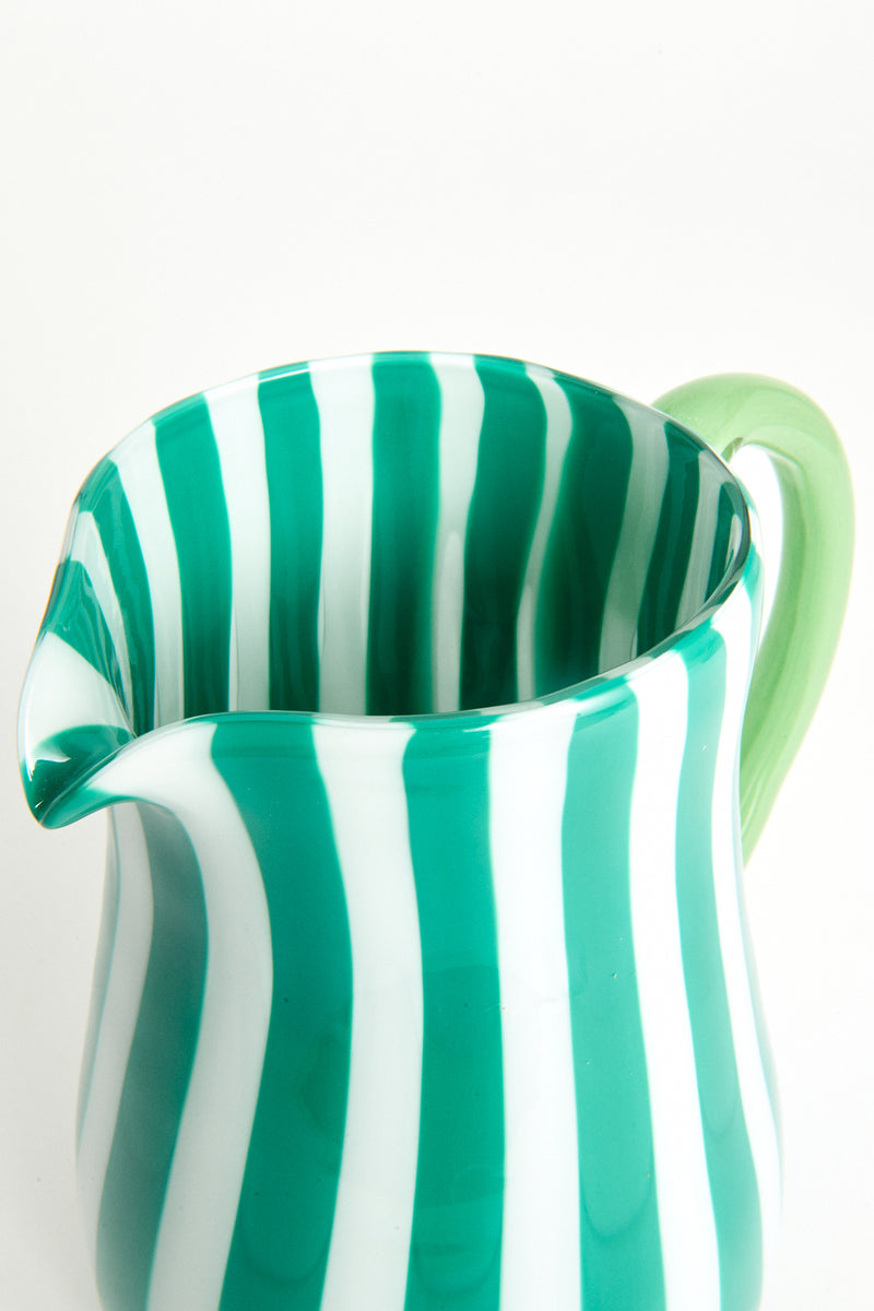 Green Candy Stripe Murano Glass Pitcher