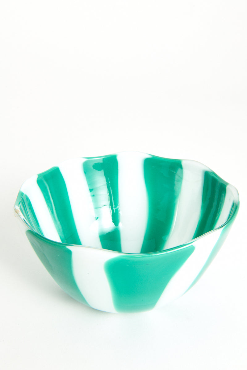 Green Candy Striped Murano Glass Bowl