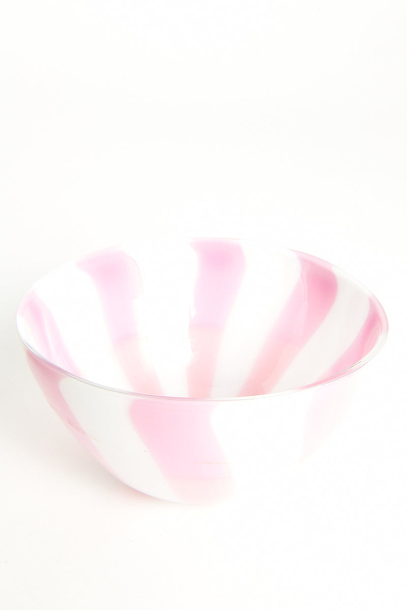 Pink Candy Striped Murano Glass Bowl