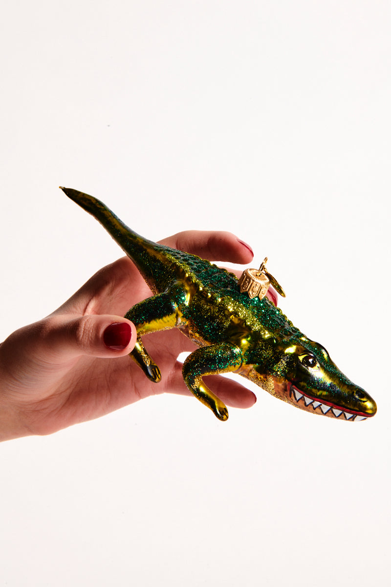 Crocodile Blown Glass Ornament